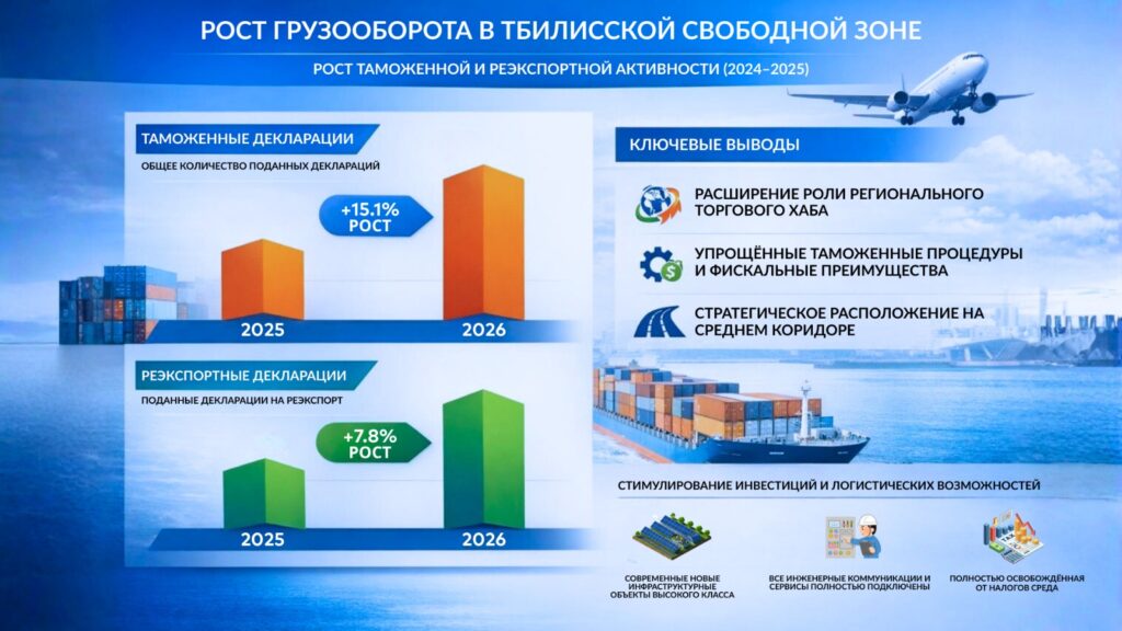 Инфографика - Рост грузооборота в свободной экономической зоне Тбилиси.